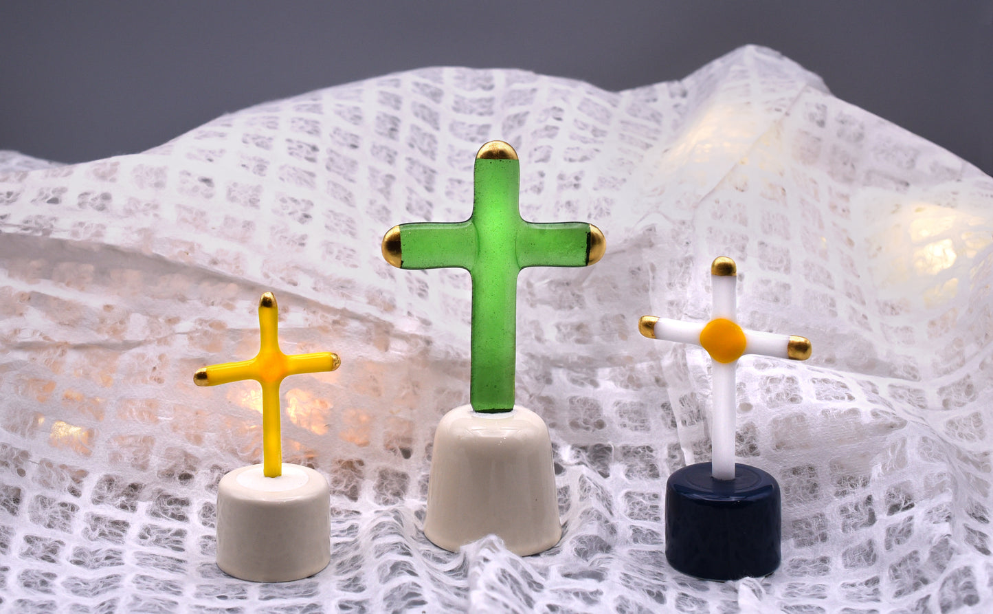 Glass Art Cross with 24k Gold Decoration (Small)