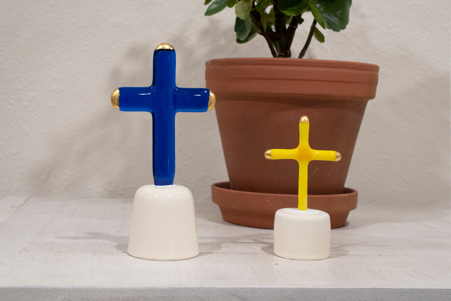 Glass Art Cross with 24k Gold Decoration (Small)