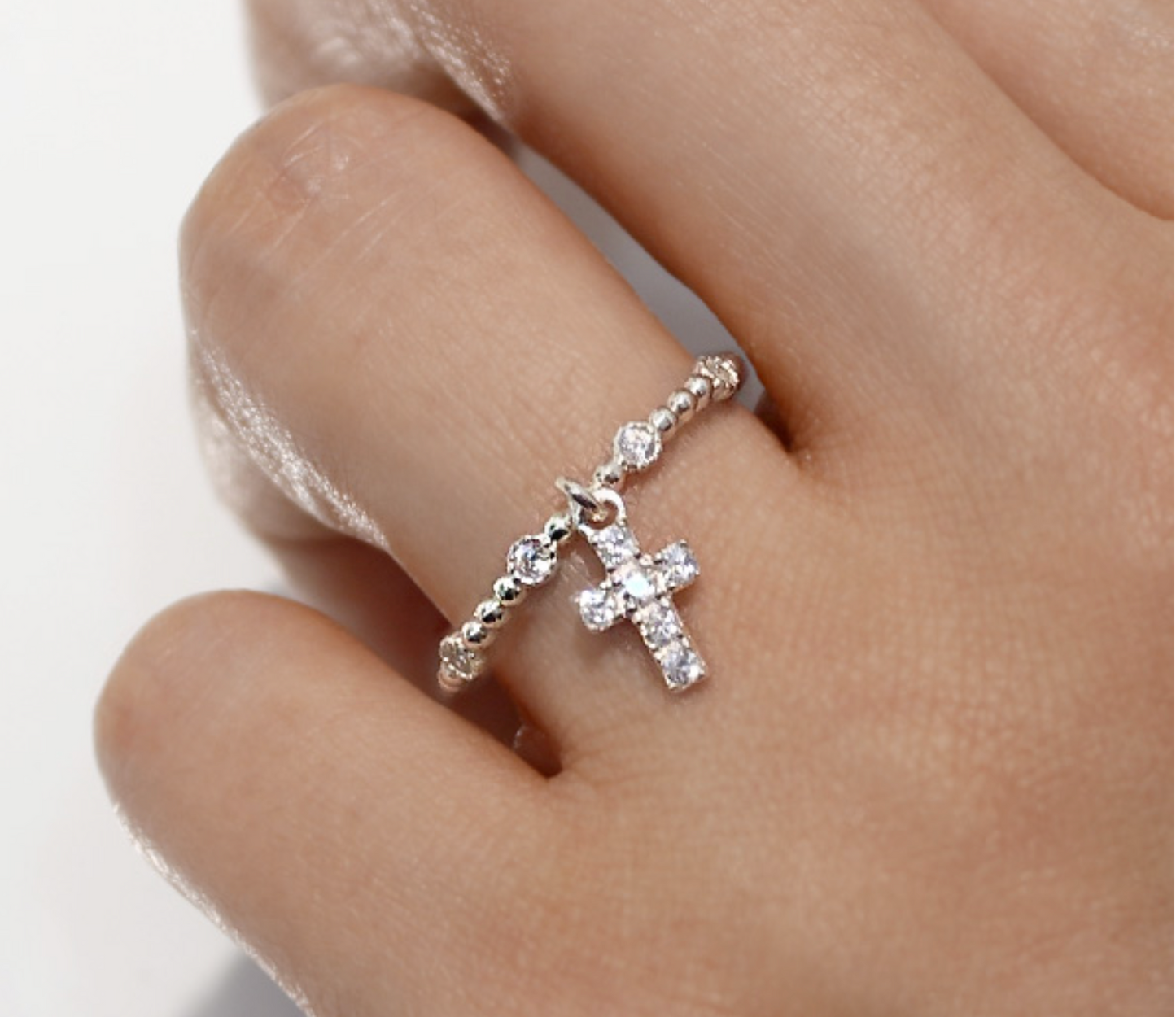 Sterling Silver Dangle Cross Ring