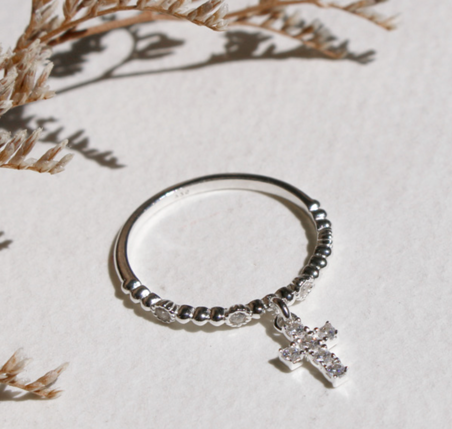 Sterling Silver Dangle Cross Ring