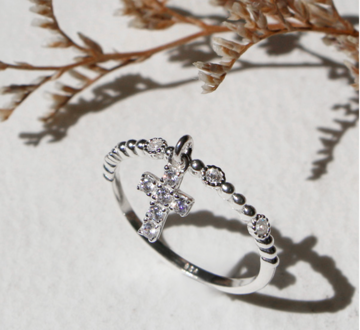 Sterling Silver Dangle Cross Ring