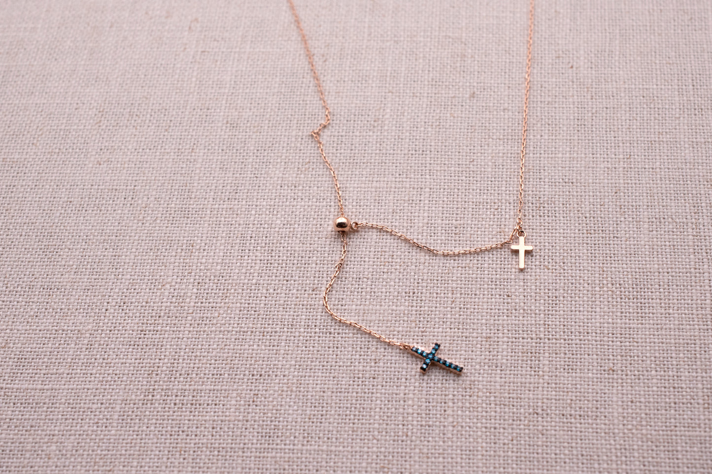 Sterling Silver Base: Blue Cross and Single Ball Necklace