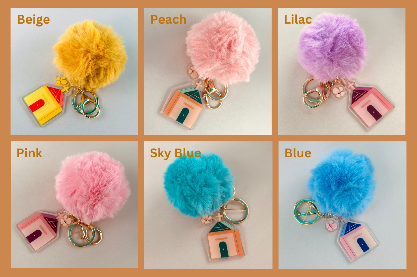 Bloom Church Key Chains with Fur Pompoms