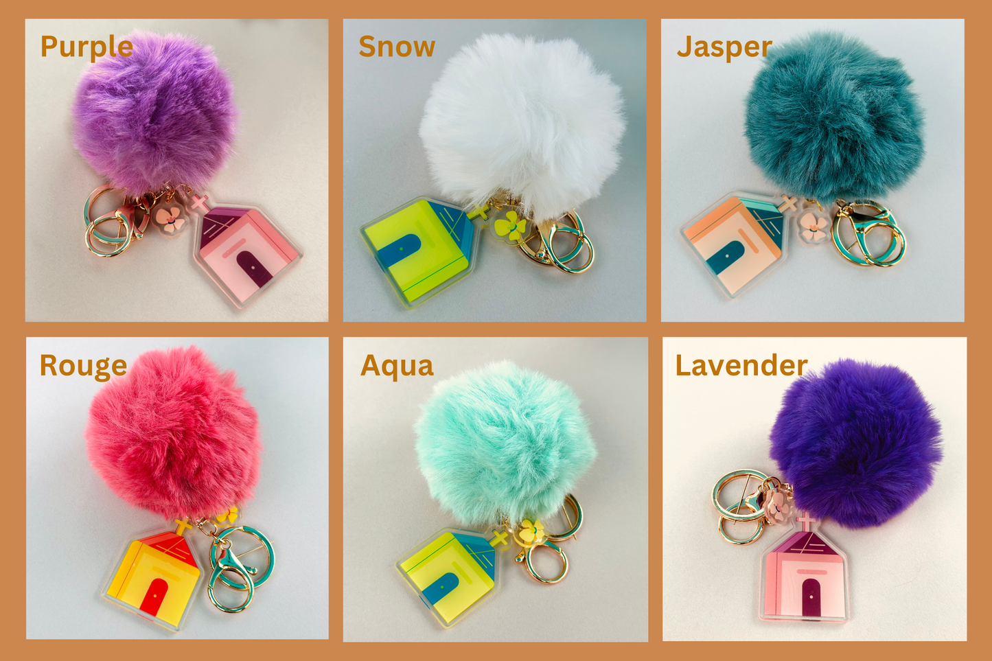 Bloom Church Key Chains with Fur Pompoms