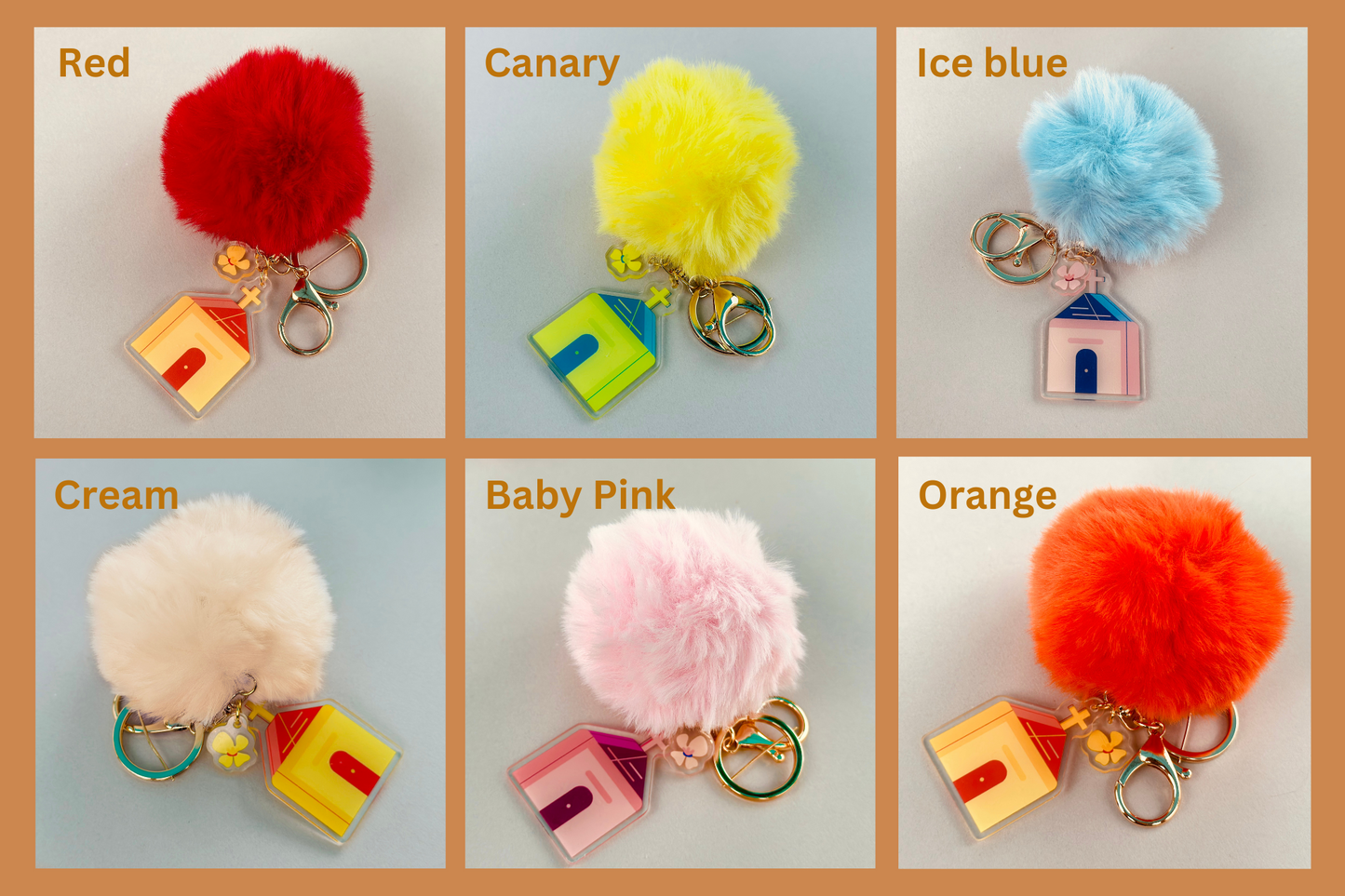 Bloom Church Key Chains with Fur Pompoms