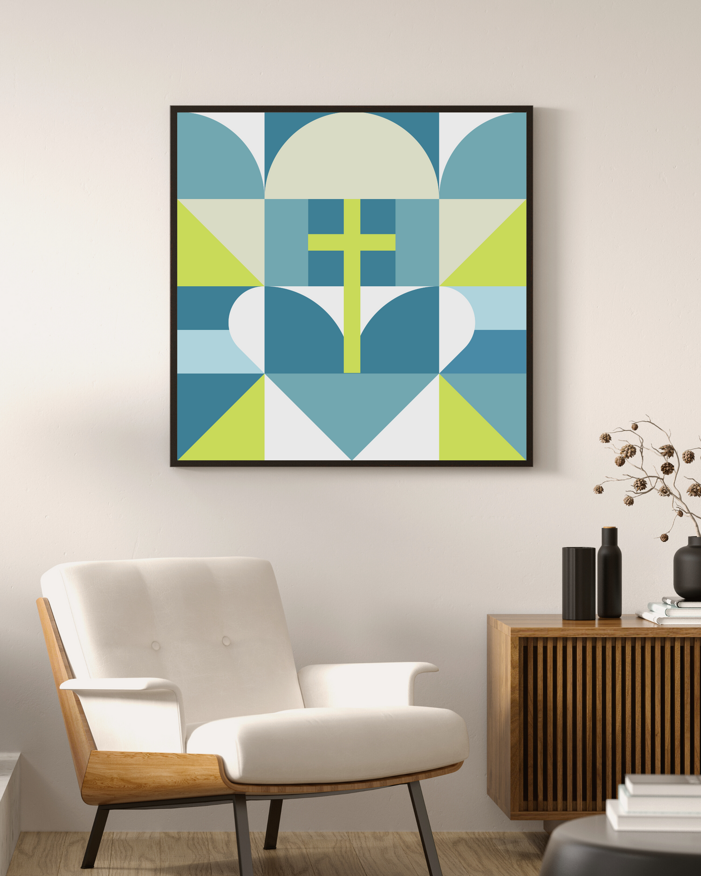 Printable Wall Arts, Beneath the Cross we Gather: A Geometric Ode to Christian Community and Love