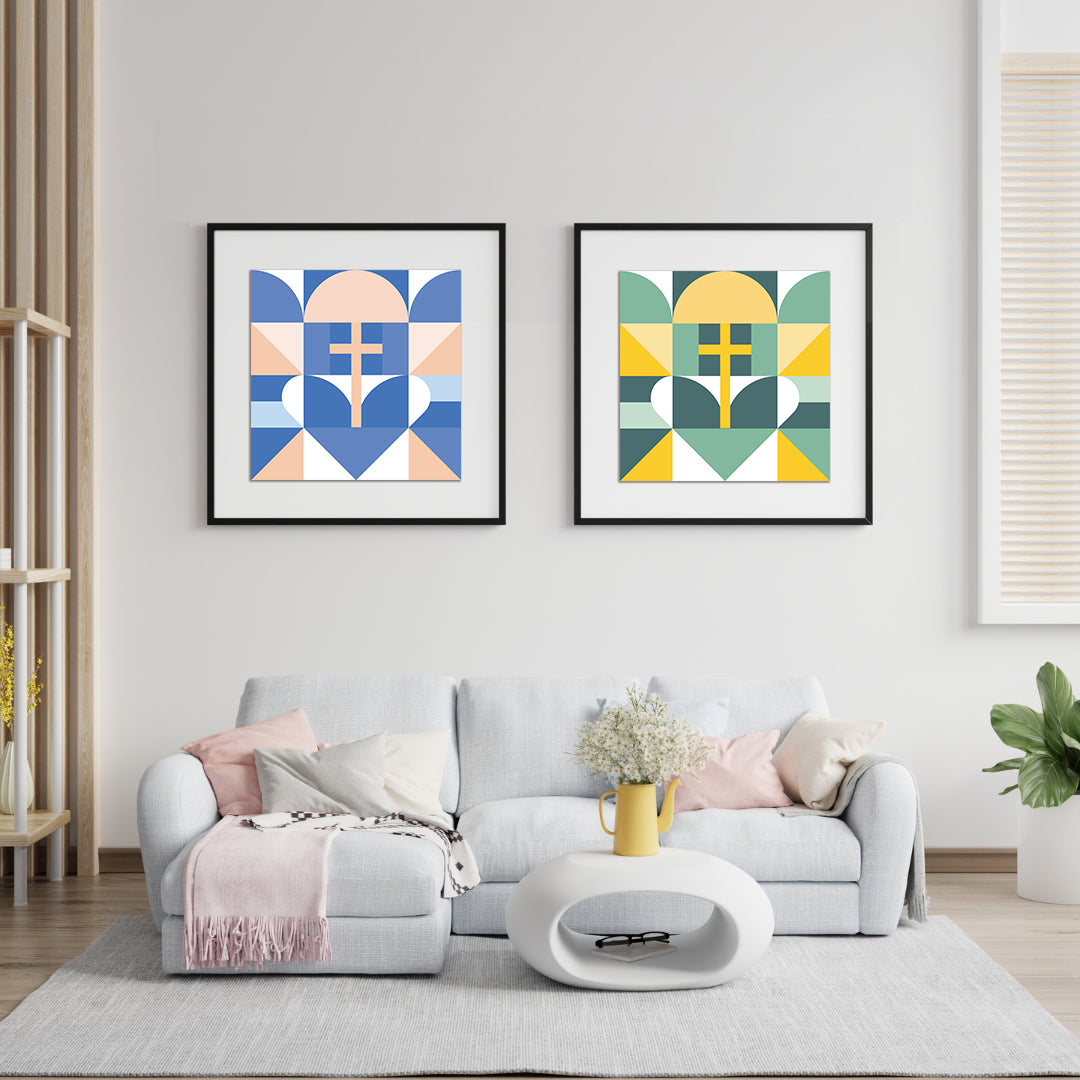 Printable Wall Arts, Beneath the Cross we Gather: A Geometric Ode to Christian Community and Love