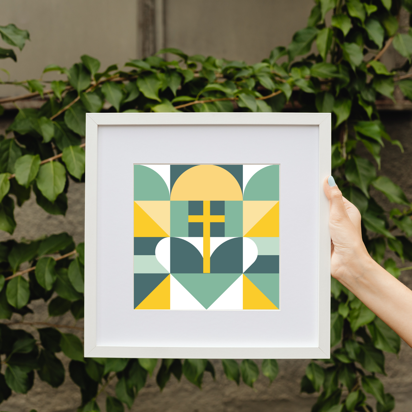 Printable Wall Arts, Beneath the Cross we Gather: A Geometric Ode to Christian Community and Love