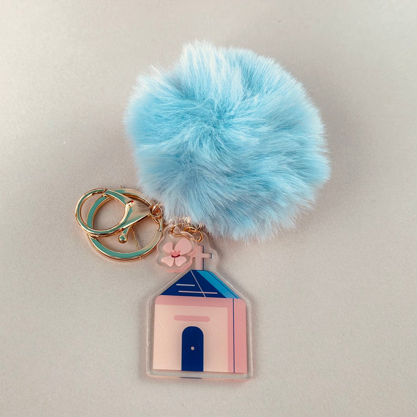 Bloom Church Key Chains with Fur Pompoms