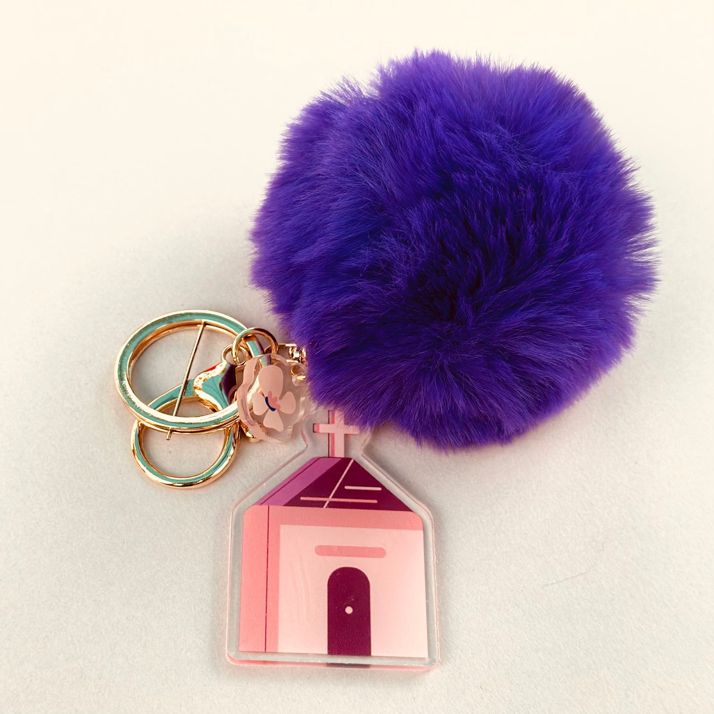 Bloom Church Key Chains with Fur Pompoms