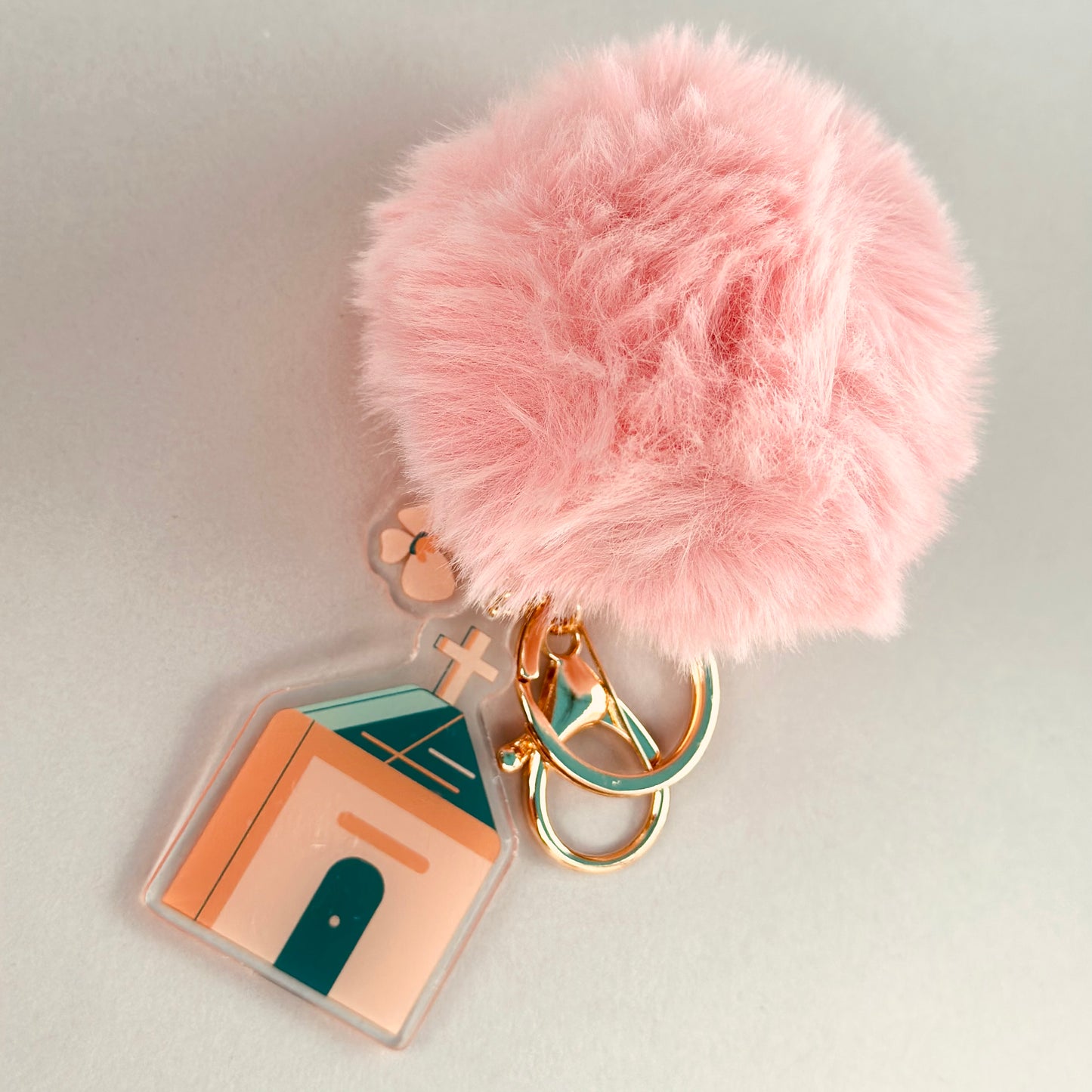 Bloom Church Key Chains with Fur Pompoms