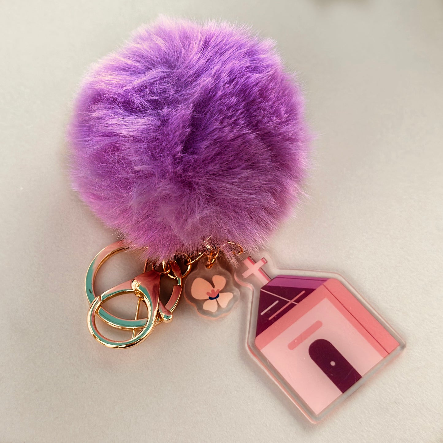 Bloom Church Key Chains with Fur Pompoms