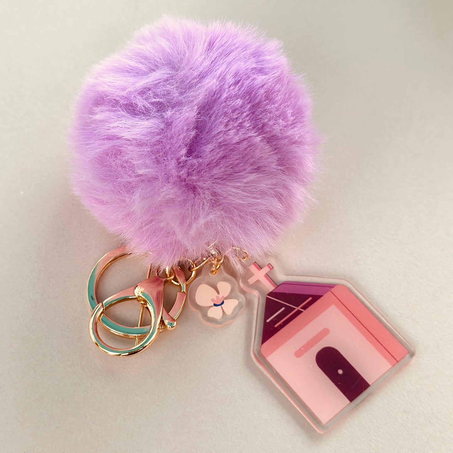 Bloom Church Key Chains with Fur Pompoms