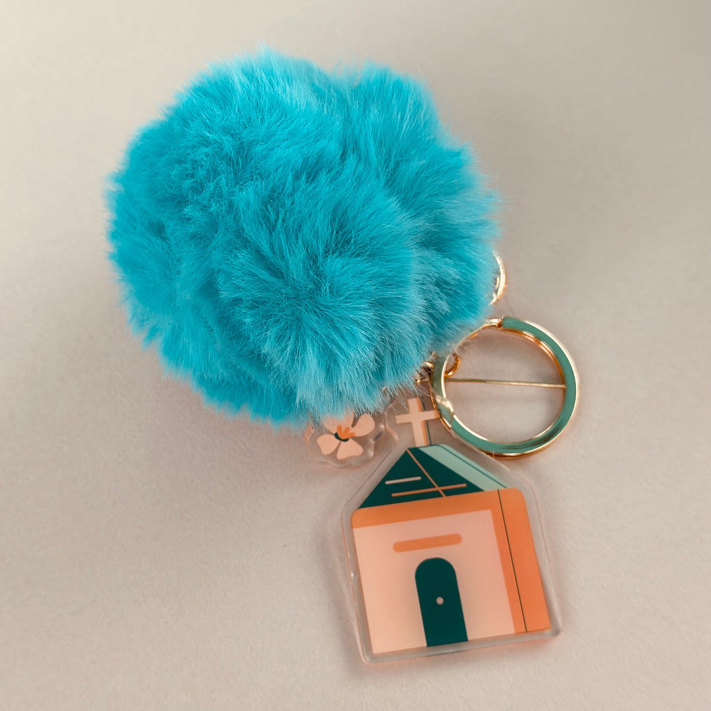 Bloom Church Key Chains with Fur Pompoms