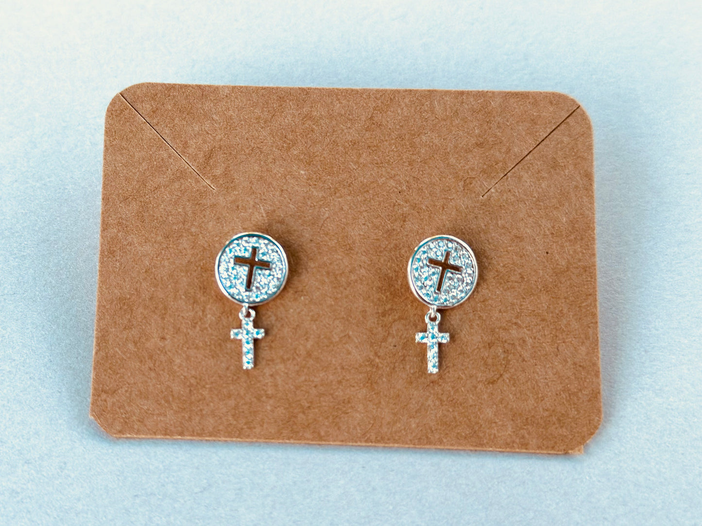 Sterling Silver: Disc Cross Earrings