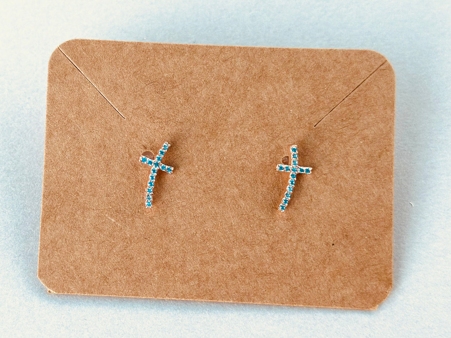 Sterling Silver Base: Blue Sideways Cross Earrings