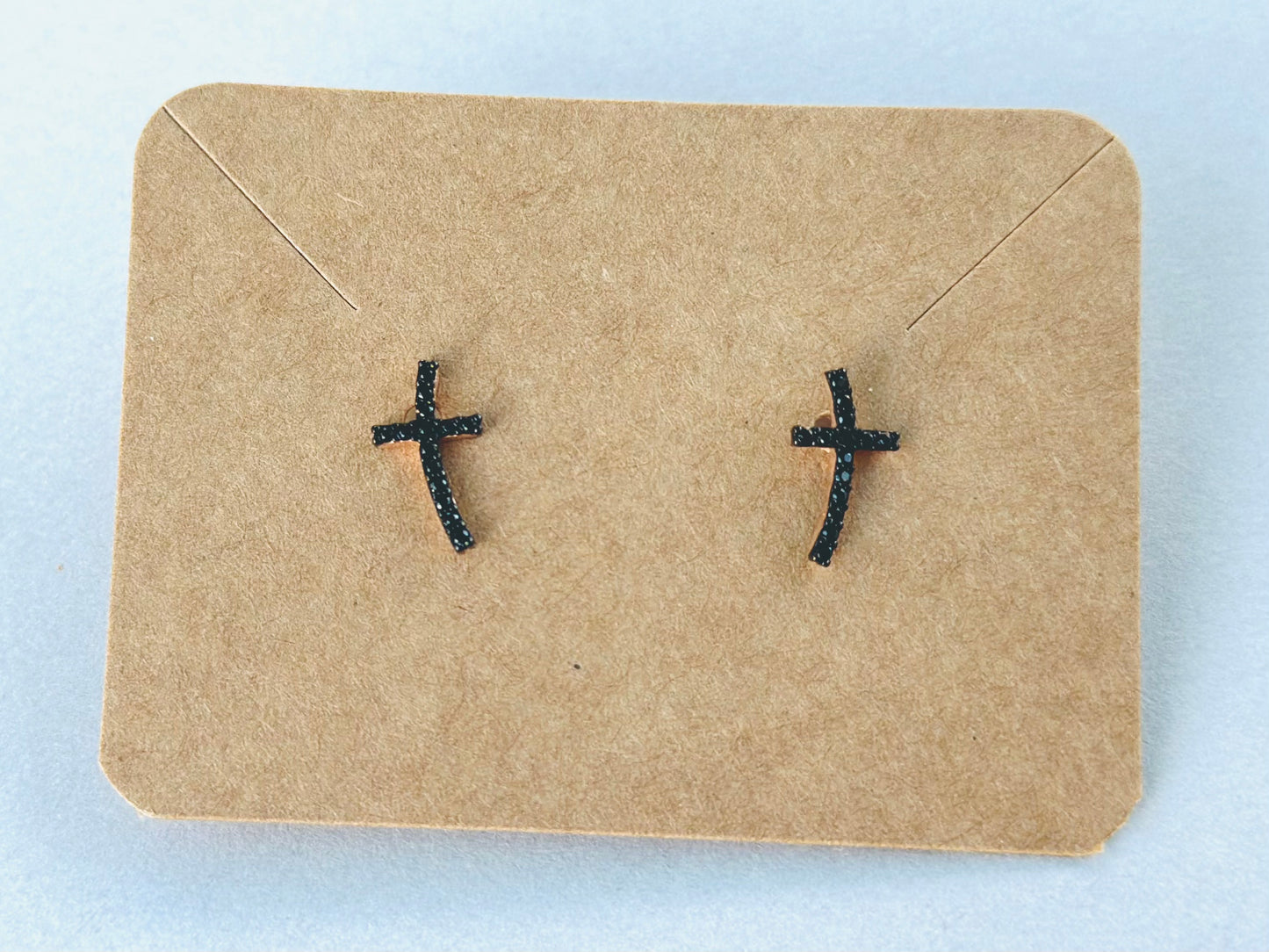 Sterling Silver Base: Blue Sideways Cross Earrings