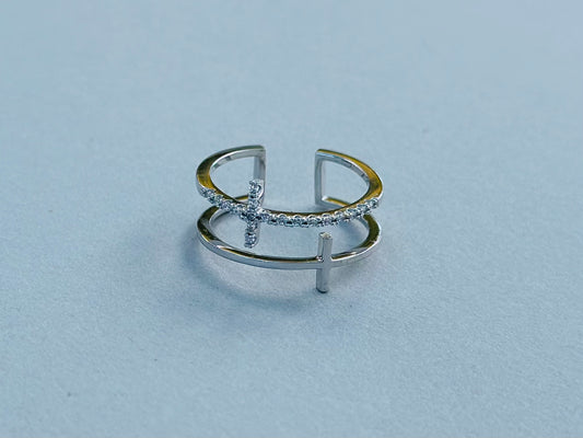Sterling Silver Base: BB Double Cross Ring