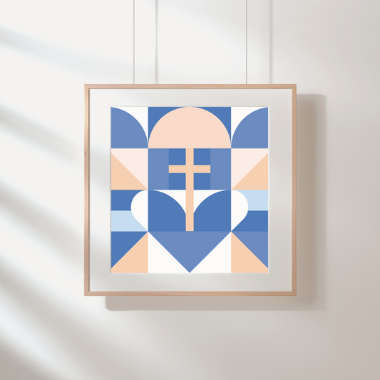 Printable Wall Arts, Beneath the Cross we Gather: A Geometric Ode to Christian Community and Love