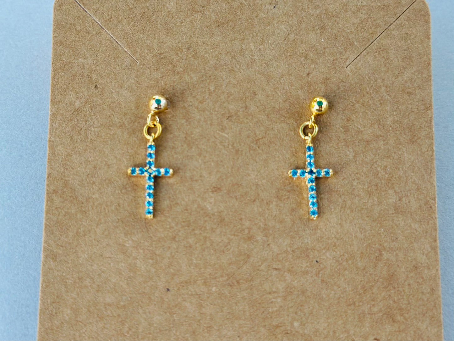 Sterling Silver Base: Blue Dangle Cross  Earrings