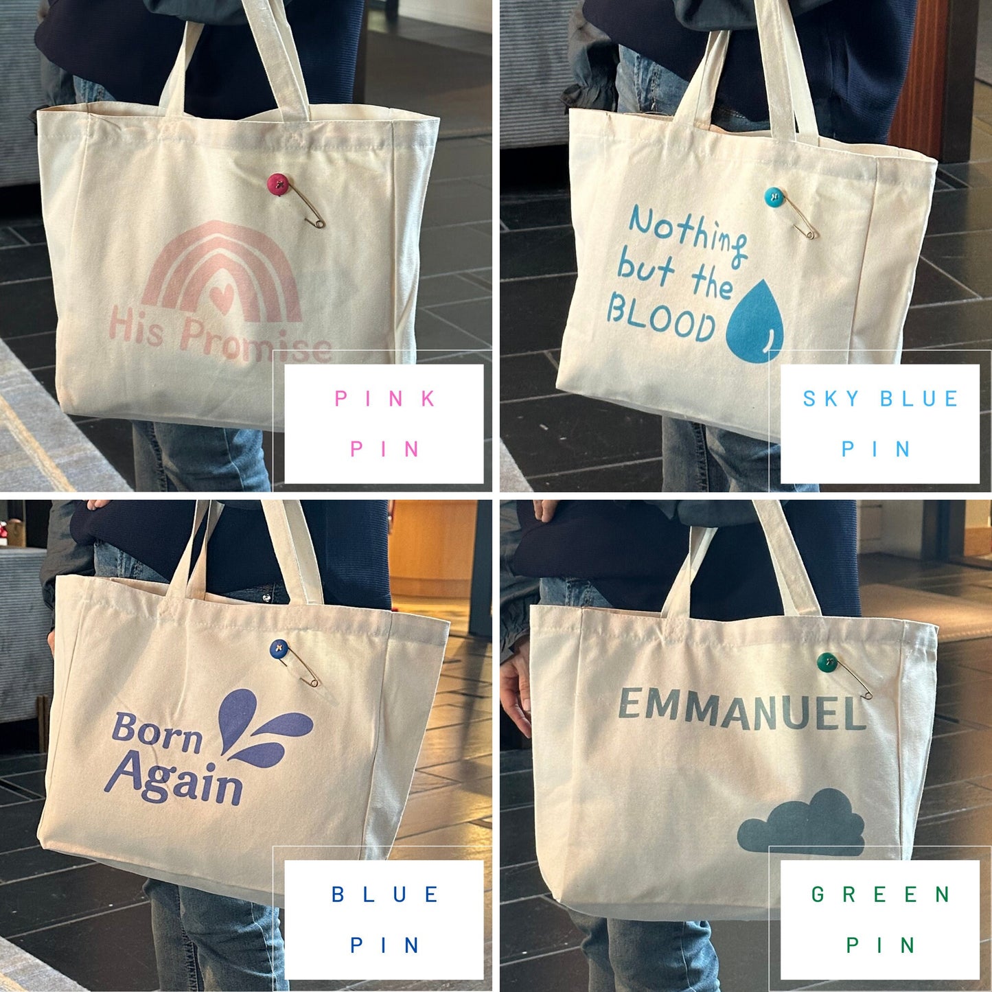 Christian Phrases UV-Printed Tote Bags