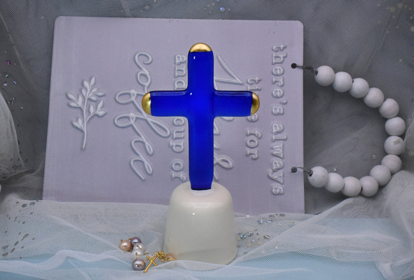 Glass Art Cross with 24k Gold Decoration (Large)