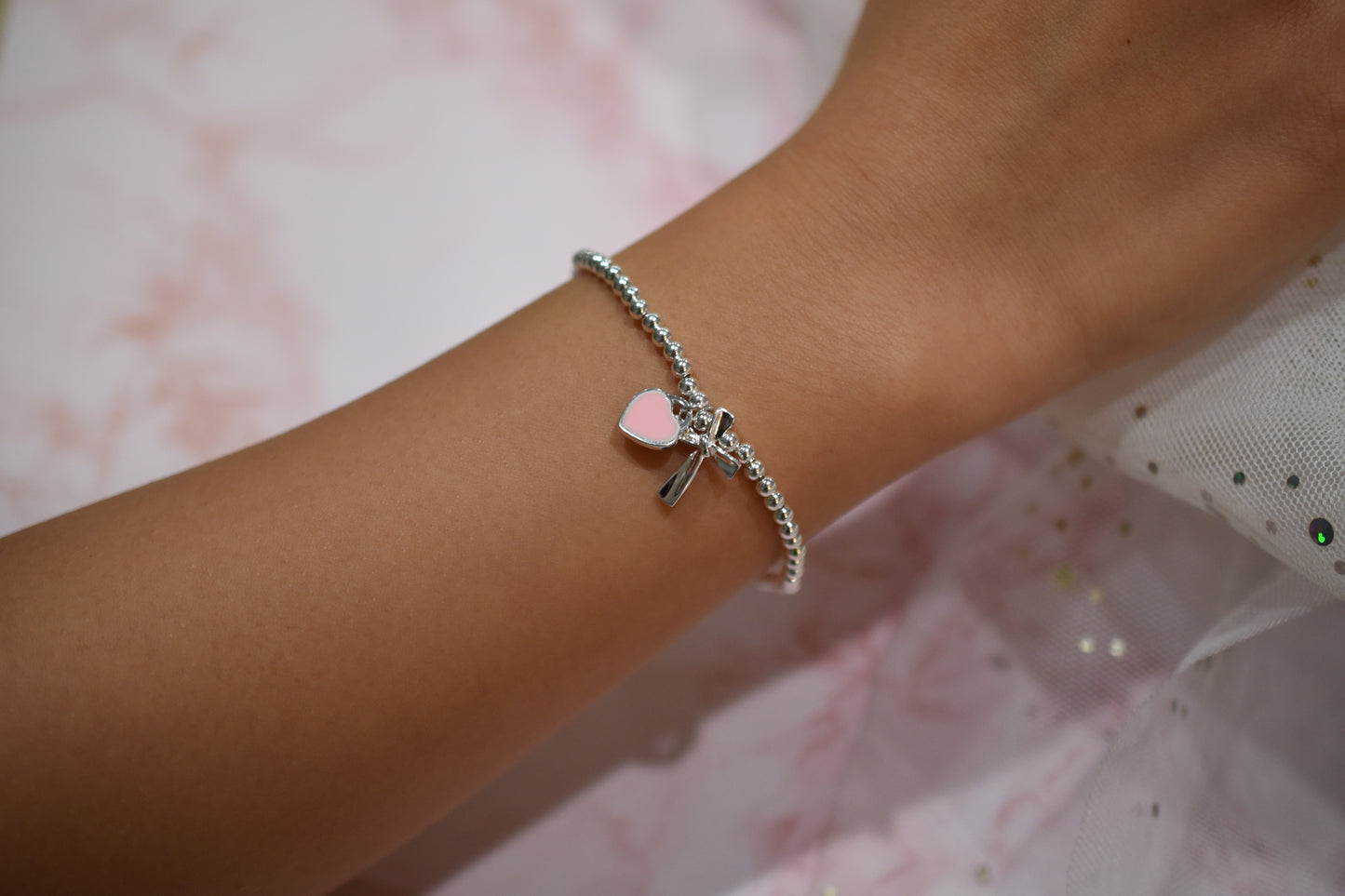 Sterling Silver Base: Enamel Heart Cross Bracelet