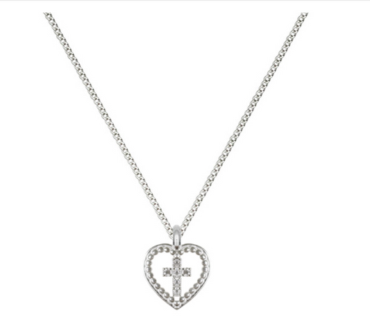 Sterling Silver Base: Cross-in-a-heart Necklace