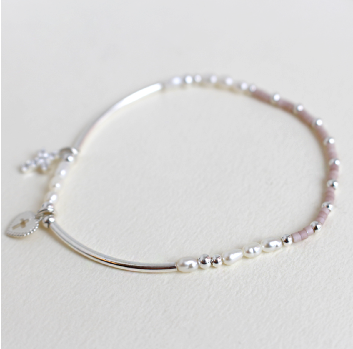 Sterling Silver: Cross-and-heart Bracelet