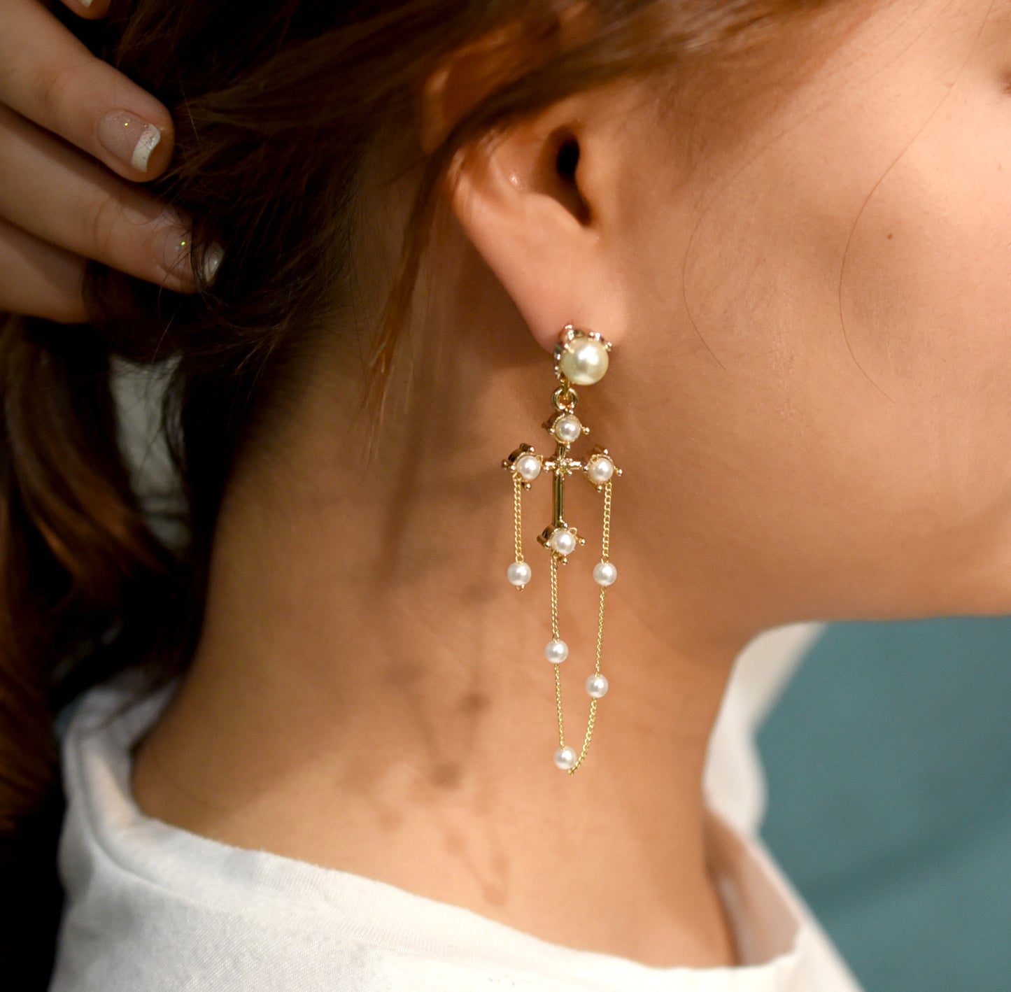 Pearl Chain Unbalance Earrings