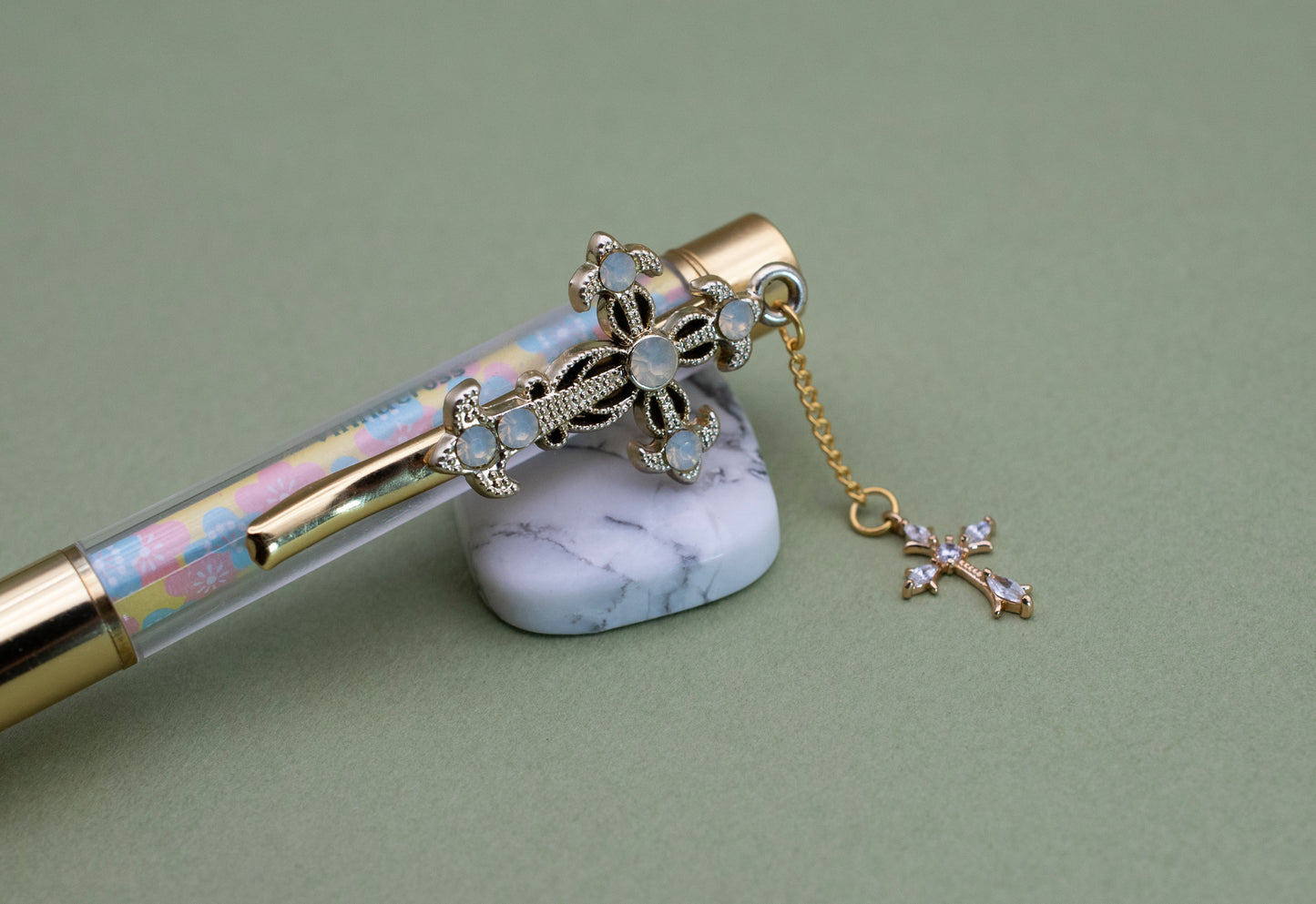 Gold Moon Stone Cross Pen