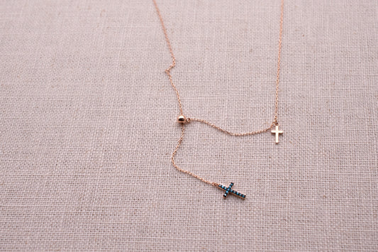 Sterling Silver Base: Blue Cross and Single Ball Necklace