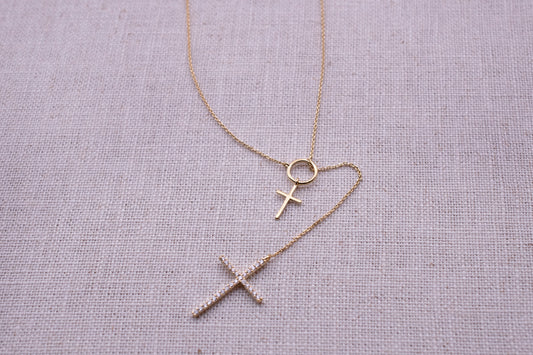Sterling Silver Base: O Double Cross Necklace