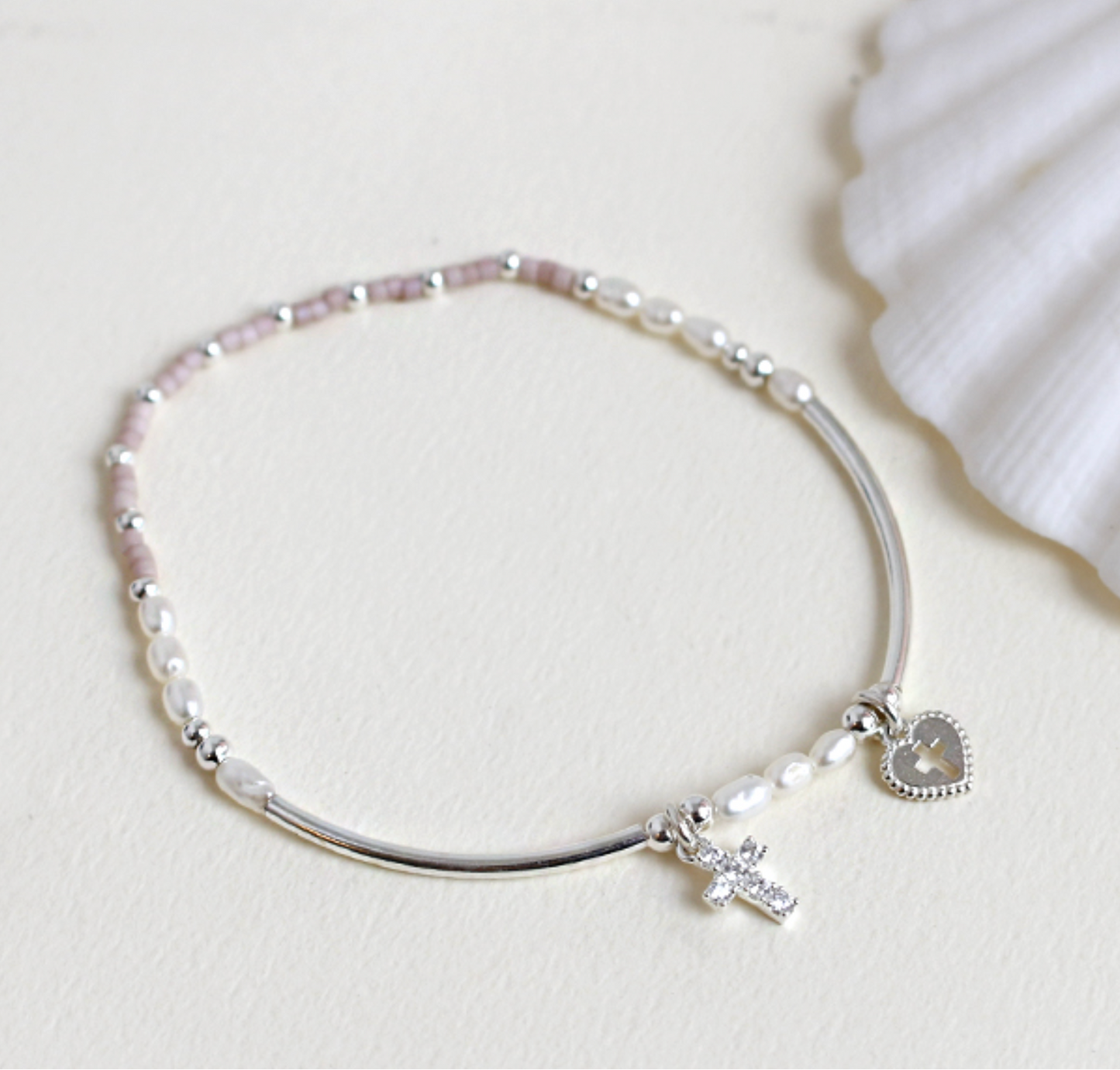 Sterling Silver: Cross-and-heart Bracelet